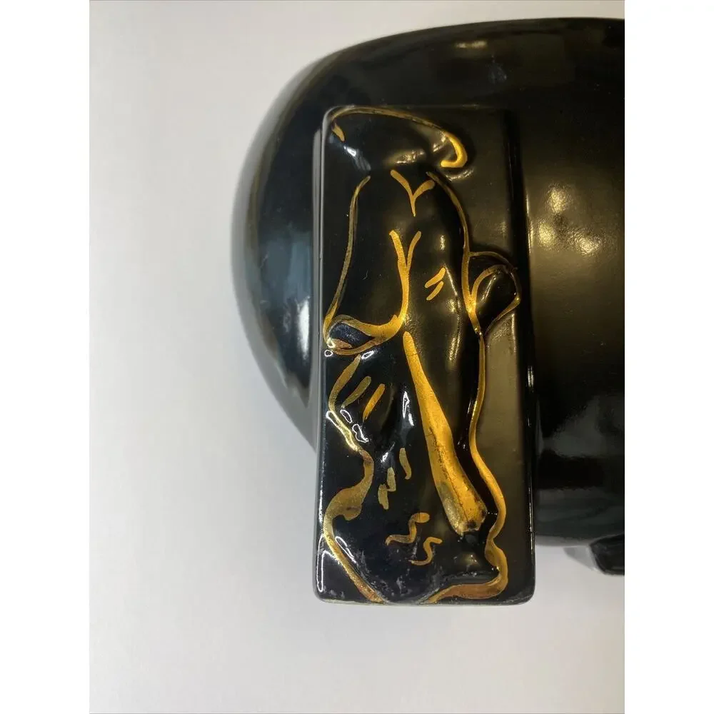 Vintage FAPCO 1930‎ Joan Lea Creations Shanghai Black 22K Gold Disk Asian Vase